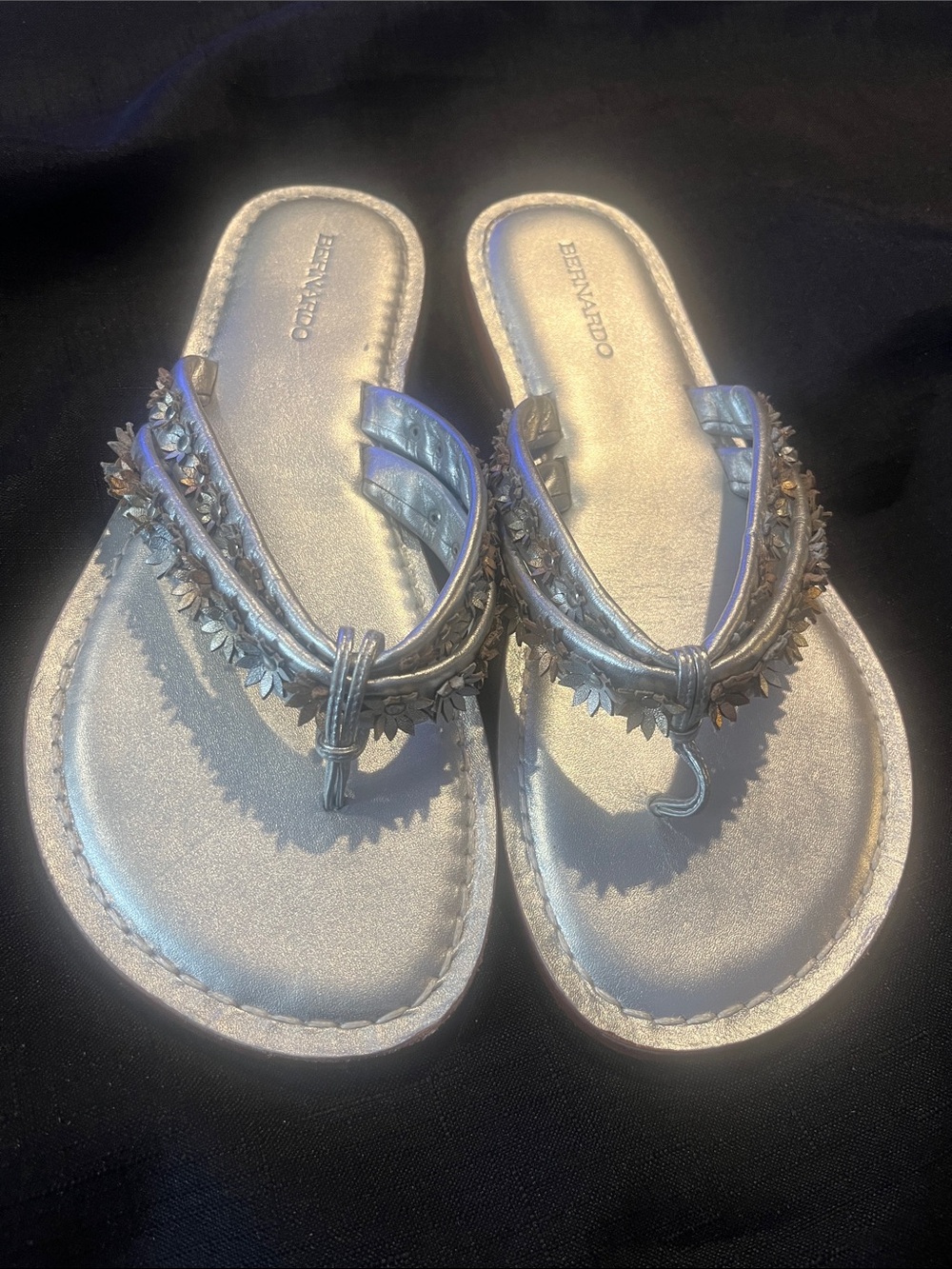 Bernardo Women’s Silver Floral-Accent Sandals